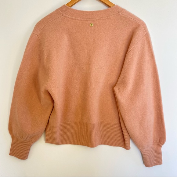 Sandro Paris 100% Wool Puff Sleeve 3 Button Deep V-Neck Cardigan Pink - Picture 5 of 10